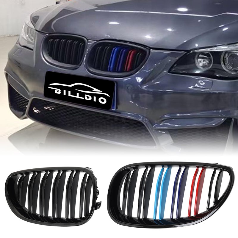 BILLDIO E60 Grille,Front Kidney M Color Grill Compatible with 2003-2009 BMW 5 series 520i,523i,525i,528i,530i,535i,550i,Double Slats 2Pcs - Image 1